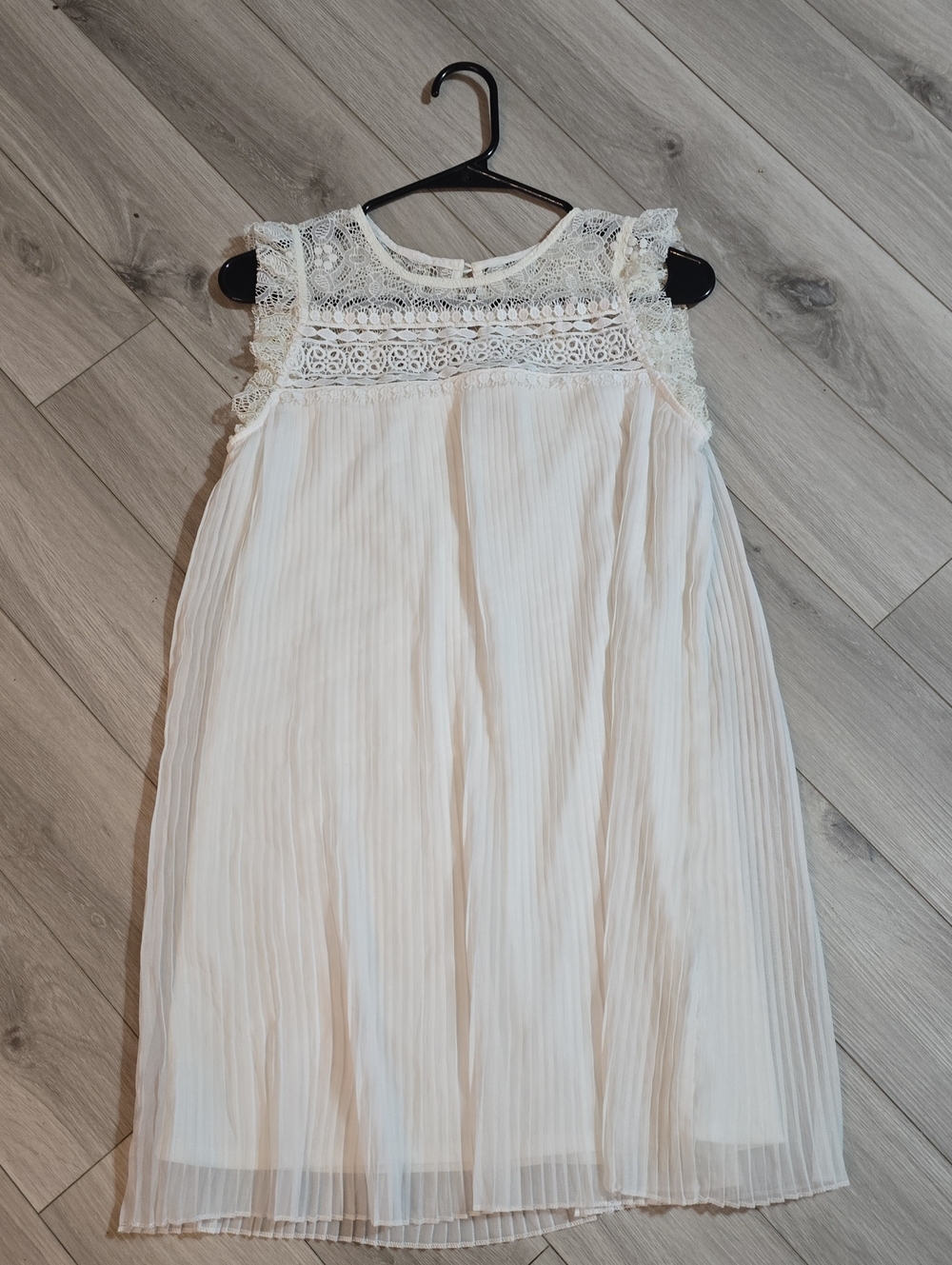 As U Wish Cream Lace Yoke Pleated A-Line Girls Dress